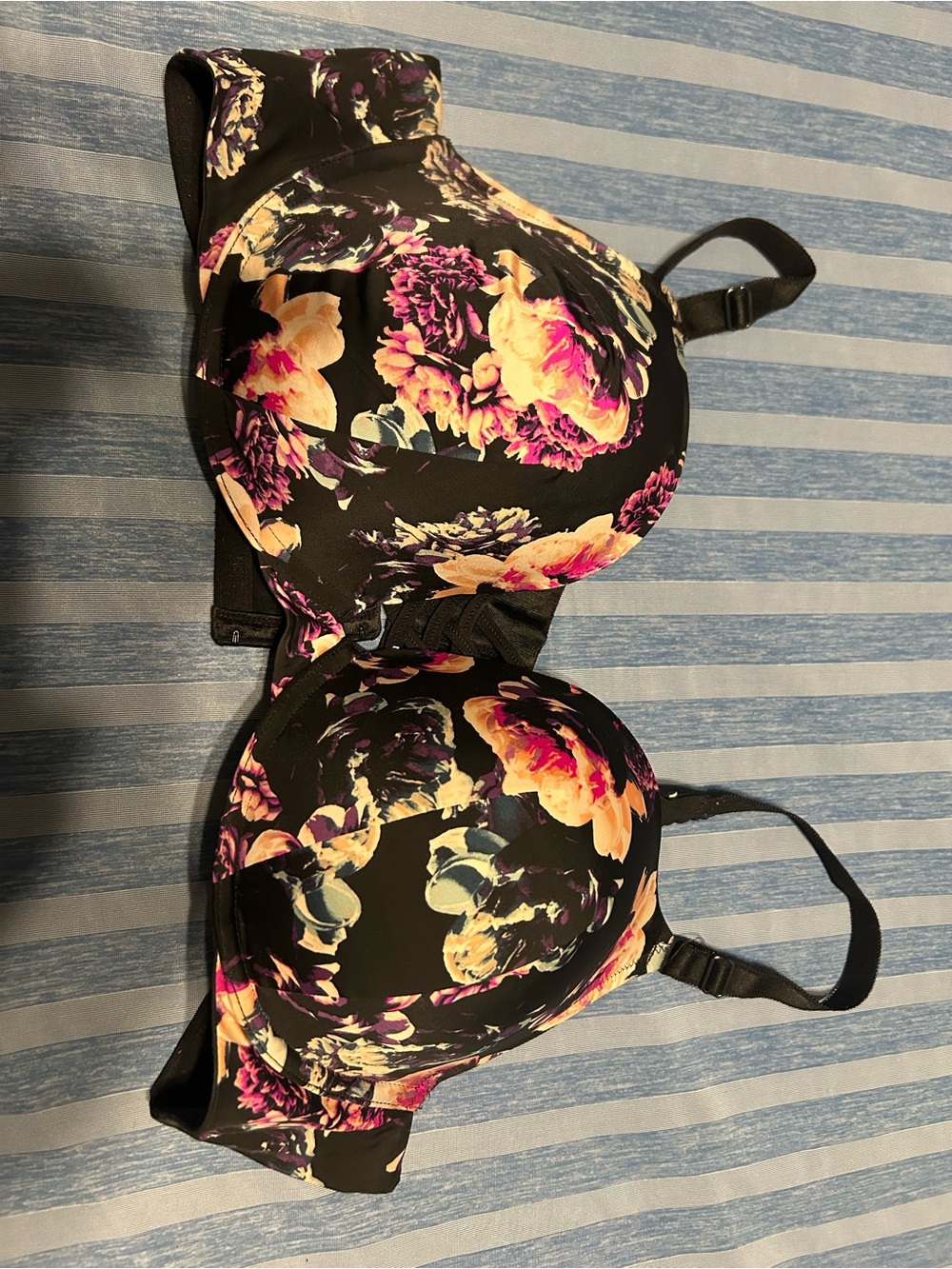 torrid Black Floral Push-Up Bra with Pink & Yellow Blooms